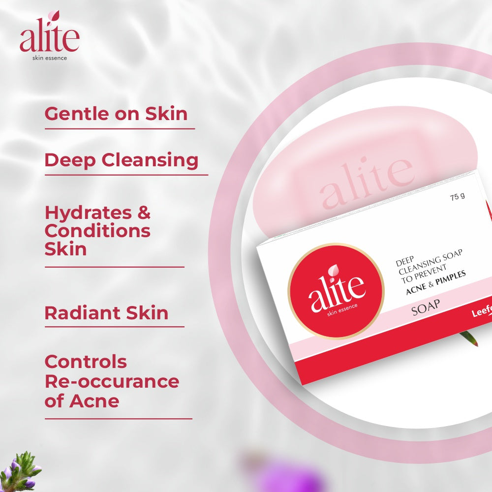 Alite Acne_ Pimple Soap Gentle on Skin
Deep Cleansing
Hydrates &
Conditions
Skin
Radiant Skin
Controls
Re-occurance
of Acne